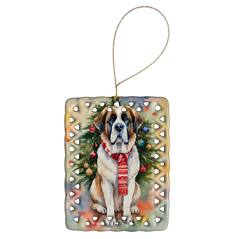 Saint Bernard Christmas Porcelain Ornament