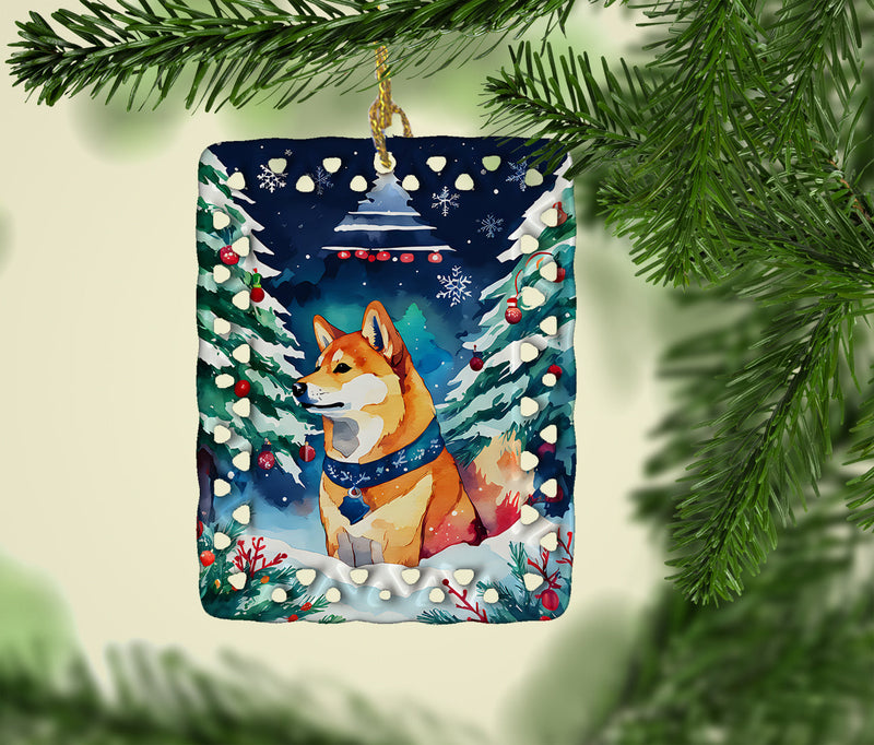 Shiba Inu Christmas Porcelain Ornament