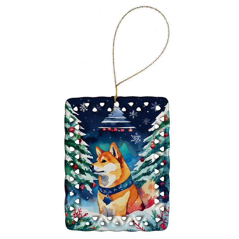 Shiba Inu Christmas Porcelain Ornament