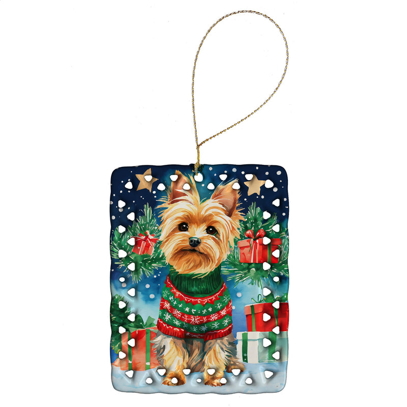 Yorkshire Terrier Yorkie Christmas Porcelain Ornament