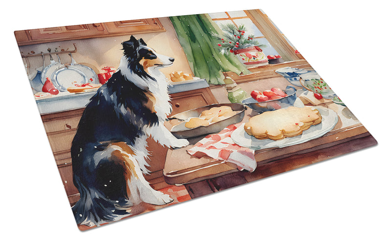 Border Collie Christmas Cookies Glass Cutting Board