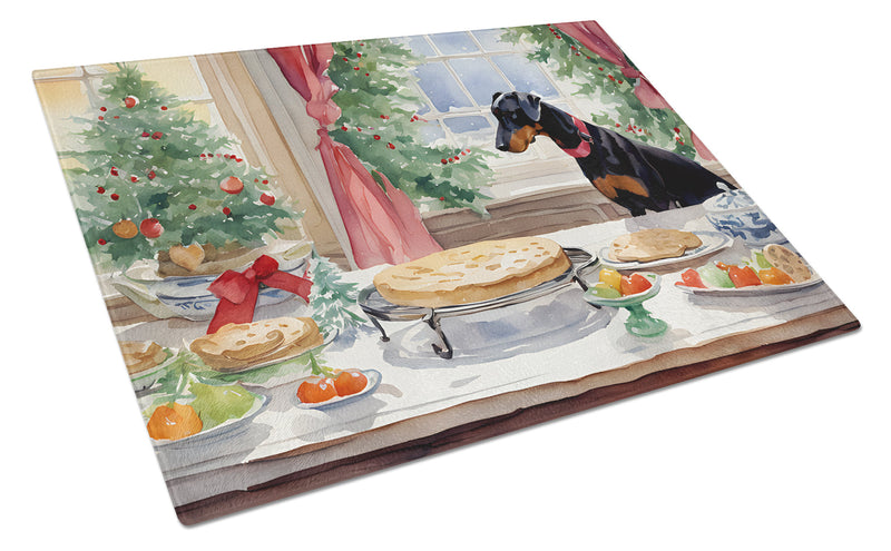 Doberman Pinscher Christmas Cookies Glass Cutting Board