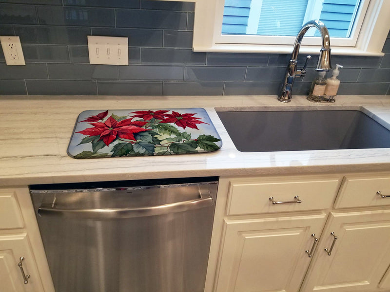 Christmas Poinsettias Dish Drying Mat