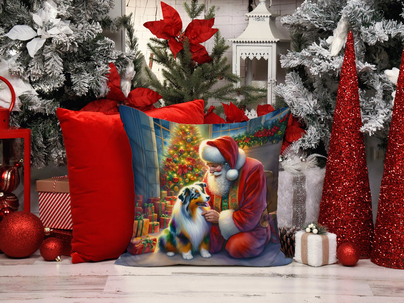 Australian Shepherd and Santa Claus Throw Pillow