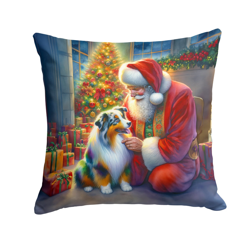 Australian Shepherd and Santa Claus Throw Pillow