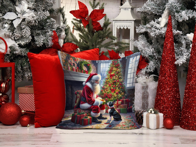 Boston Terrier and Santa Claus Throw Pillow