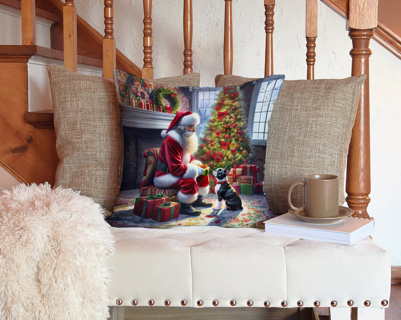 Boston Terrier and Santa Claus Throw Pillow