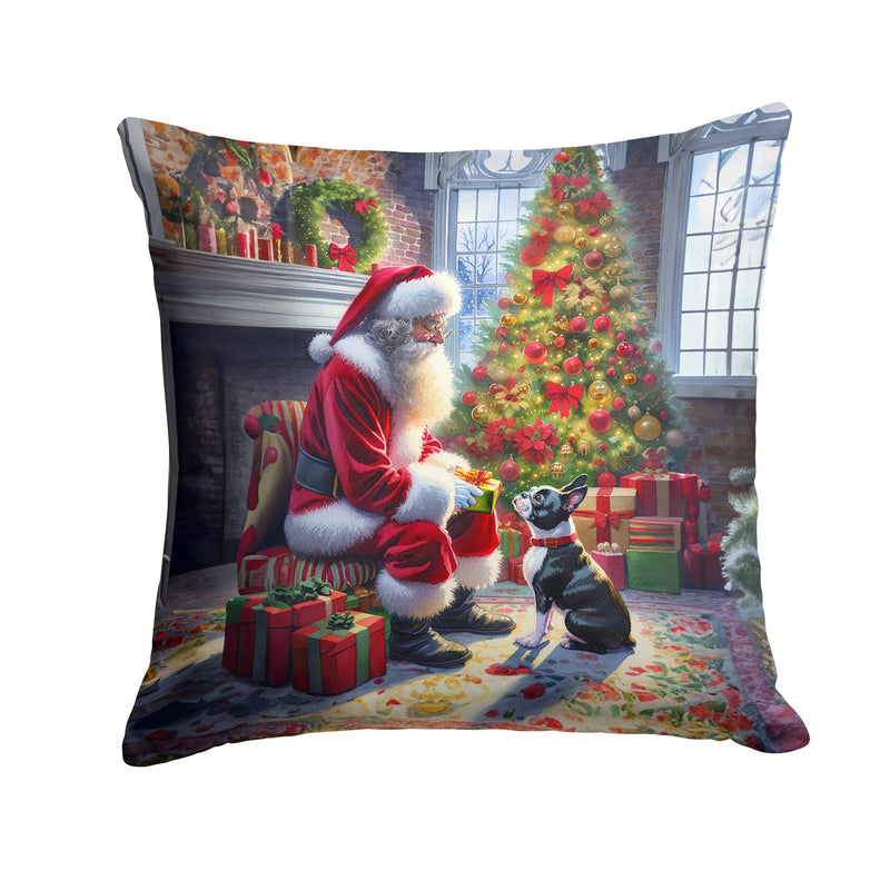 Boston Terrier and Santa Claus Throw Pillow