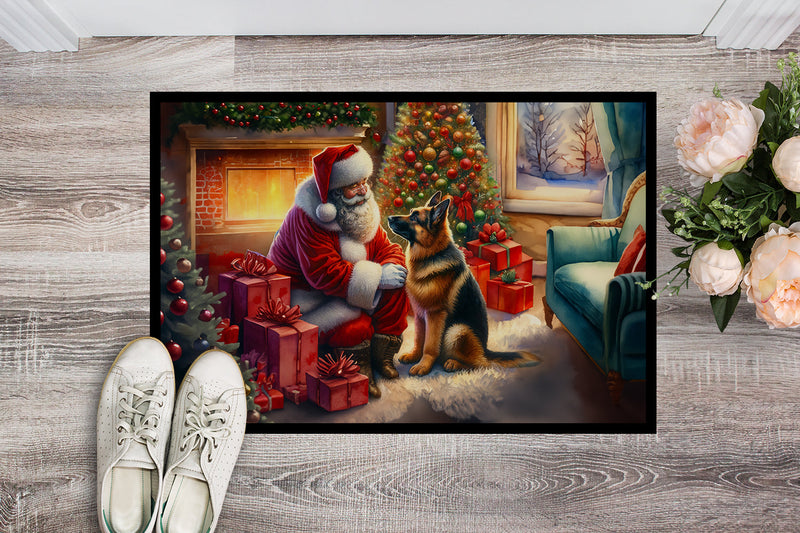 German Shepherd and Santa Claus Doormat