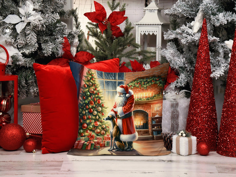 Greyhound and Santa Claus Throw Pillow