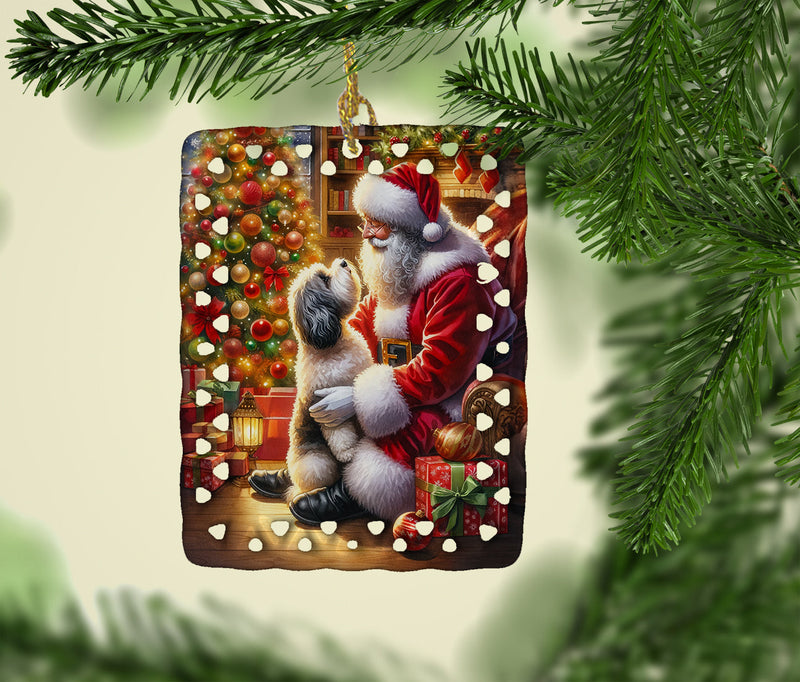 Havanese and Santa Claus Porcelain Ornament