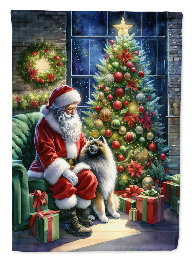 Keeshond and Santa Claus Garden Flag