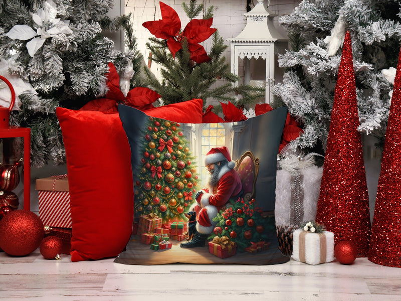 Miniature Pinscher and Santa Claus Throw Pillow