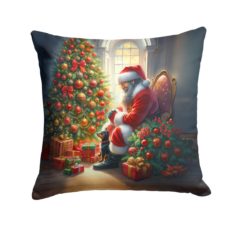 Miniature Pinscher and Santa Claus Throw Pillow