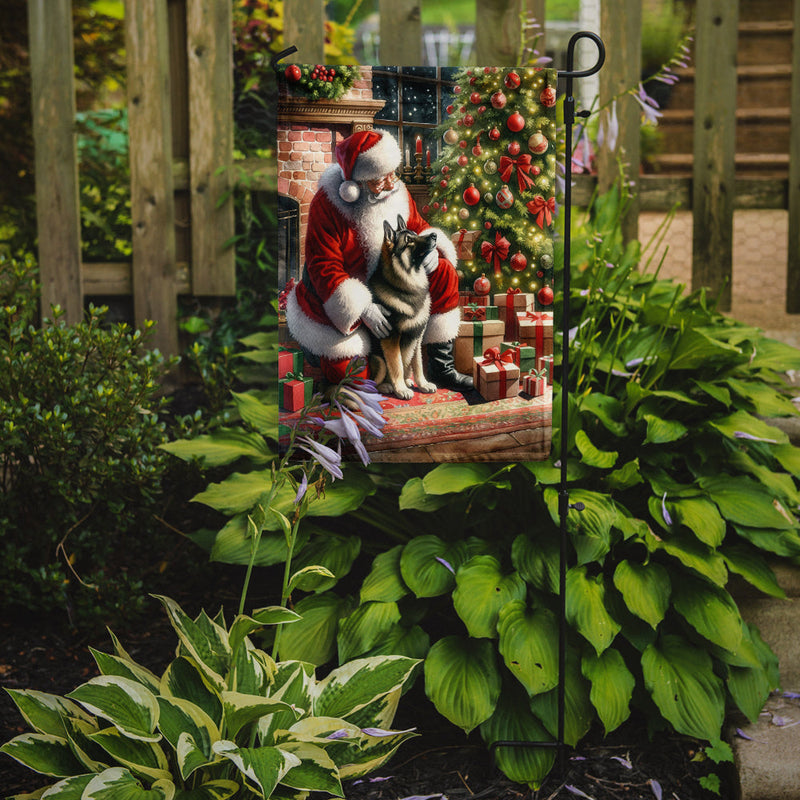 Norwegian Elkhound and Santa Claus Garden Flag