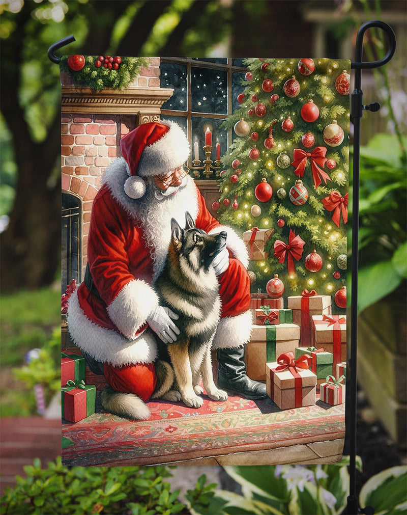 Norwegian Elkhound and Santa Claus Garden Flag