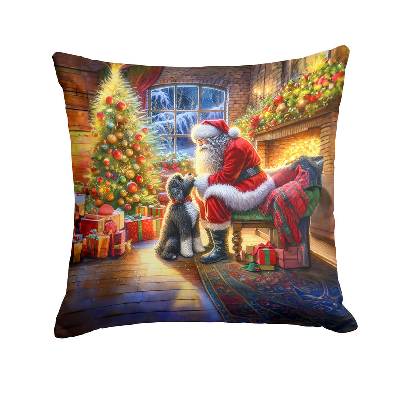 Portuguese Water Dog and Santa Claus Throw Pillow