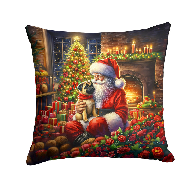 Fawn Pug and Santa Claus Throw Pillow