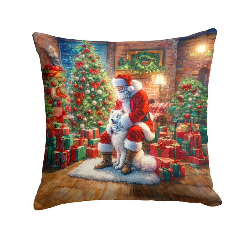 Samoyed and Santa Claus Throw Pillow