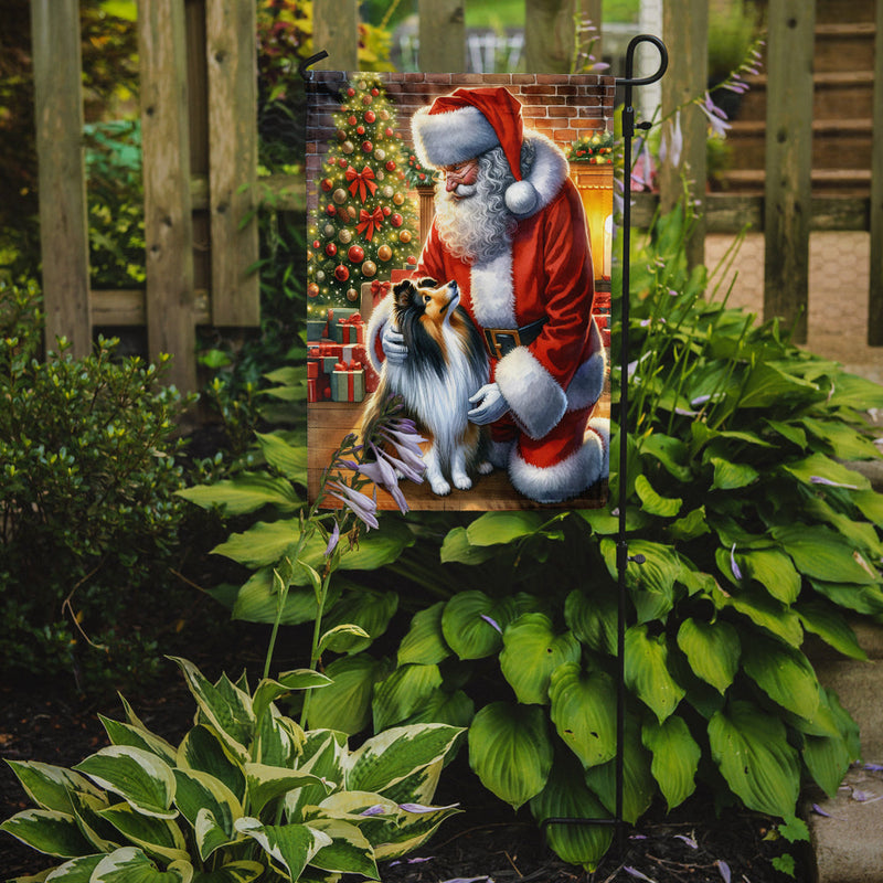 Sheltie and Santa Claus Garden Flag