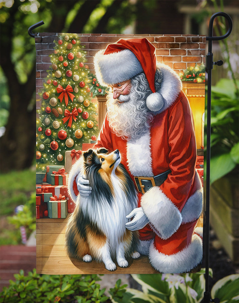 Sheltie and Santa Claus Garden Flag