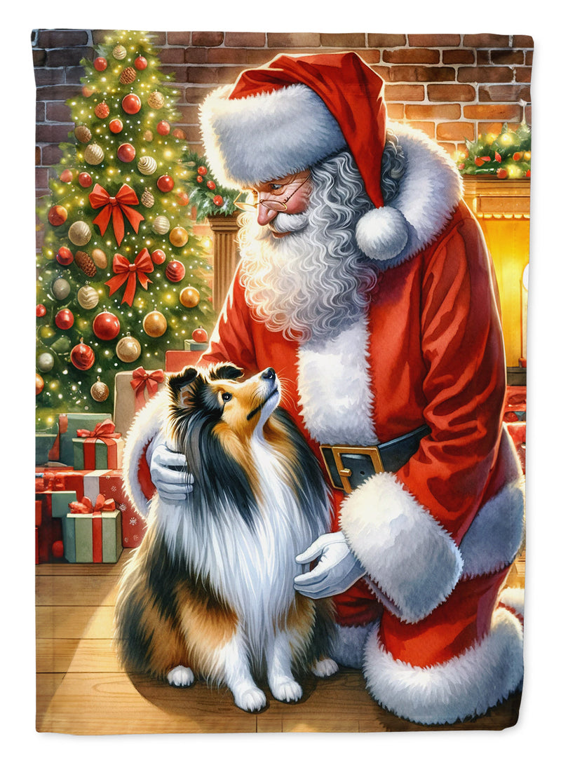 Sheltie and Santa Claus Garden Flag