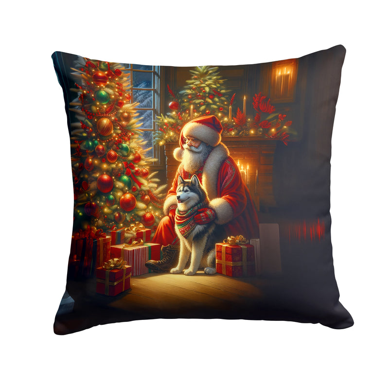 Siberian Husky and Santa Claus Throw Pillow