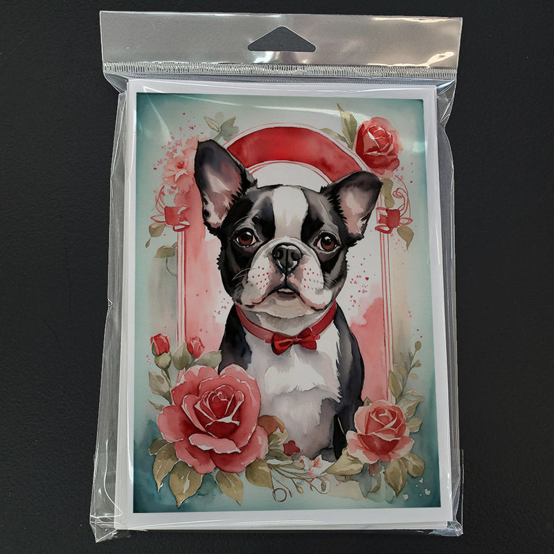 Boston Terrier Valentine Roses Greeting Cards Pack of 8