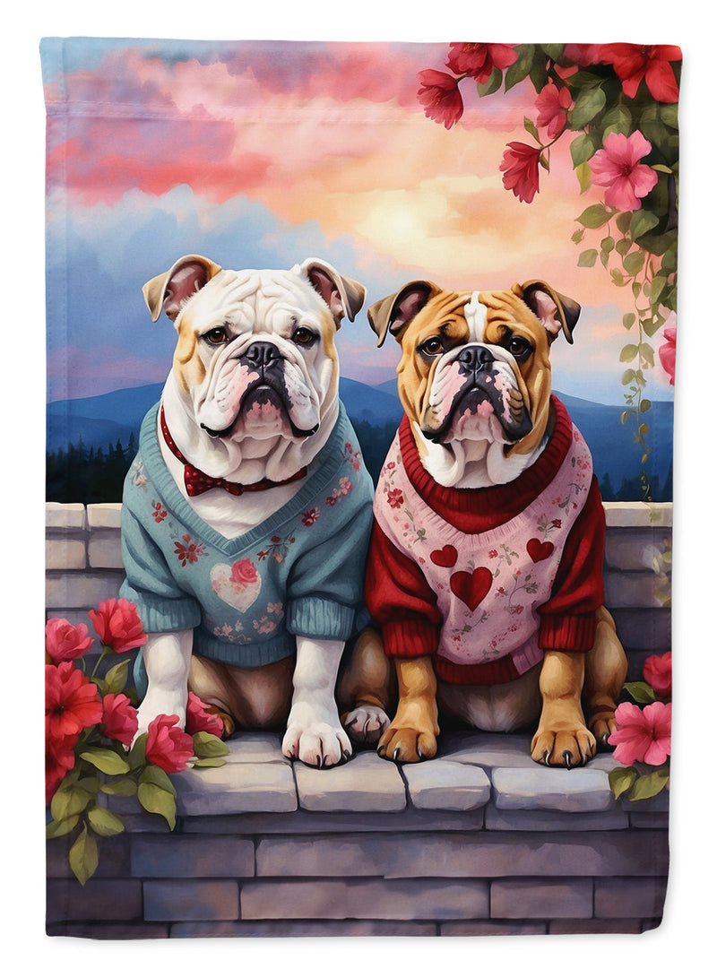 English Bulldog Two Hearts House Flag