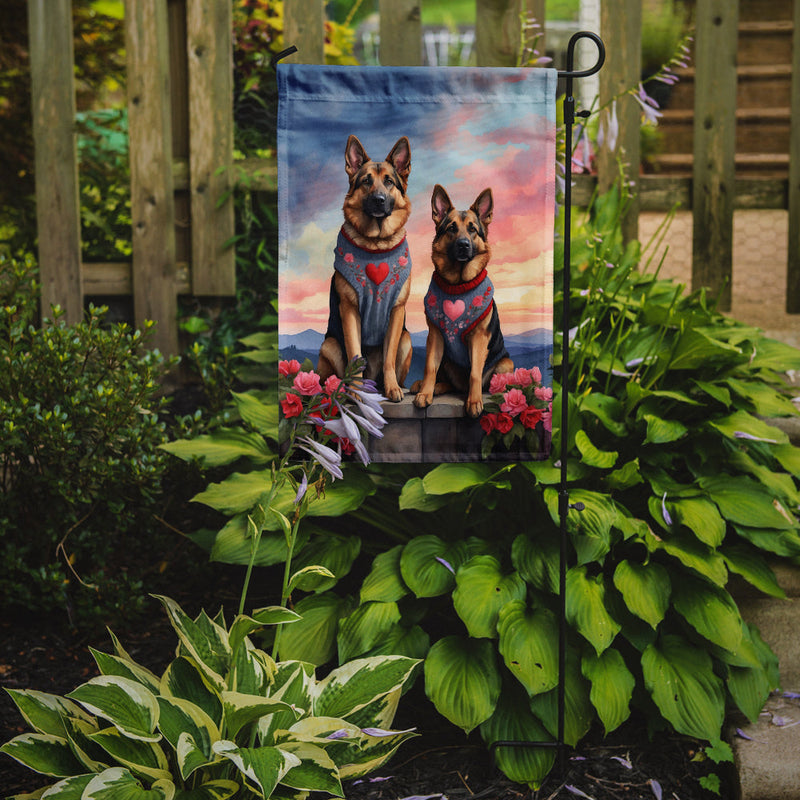 German Shepherd Two Hearts Garden Flag