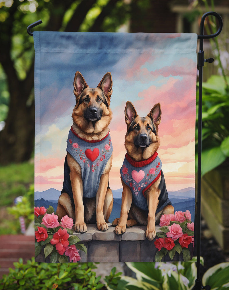 German Shepherd Two Hearts Garden Flag