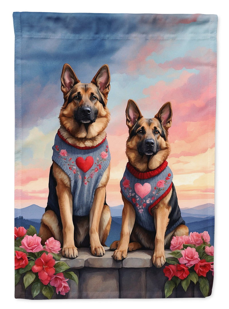 German Shepherd Two Hearts Garden Flag