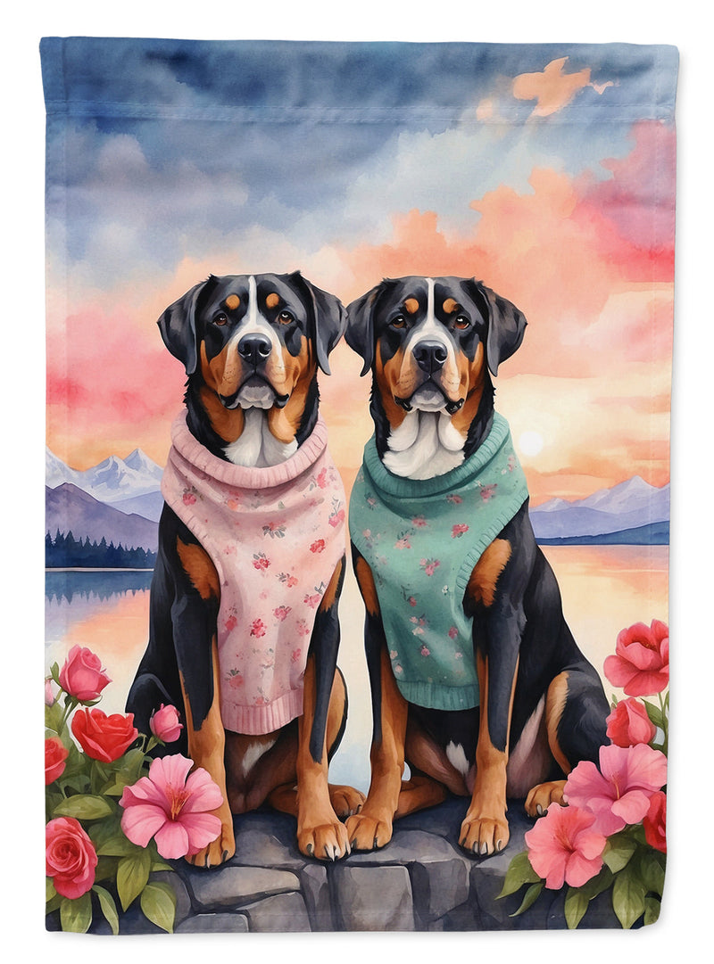 Greater Swiss Mountain Dog Two Hearts House Flag