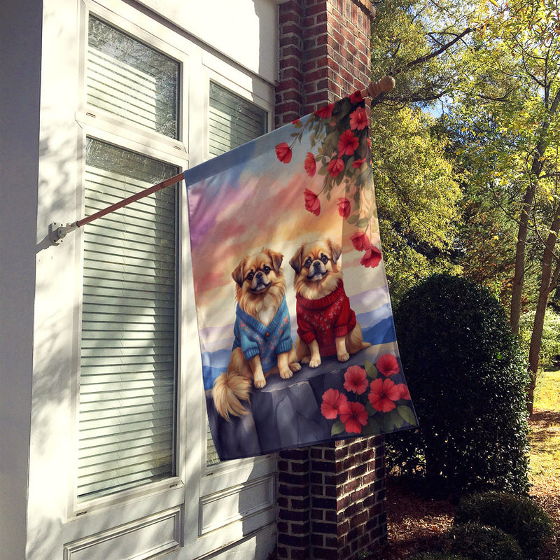 Pekingese Two Hearts House Flag