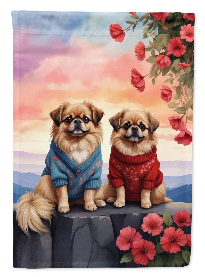 Pekingese Two Hearts House Flag