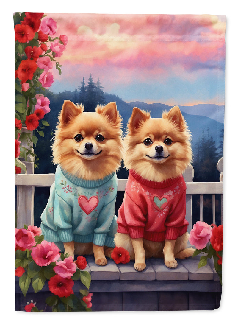 Pomeranian Two Hearts House Flag