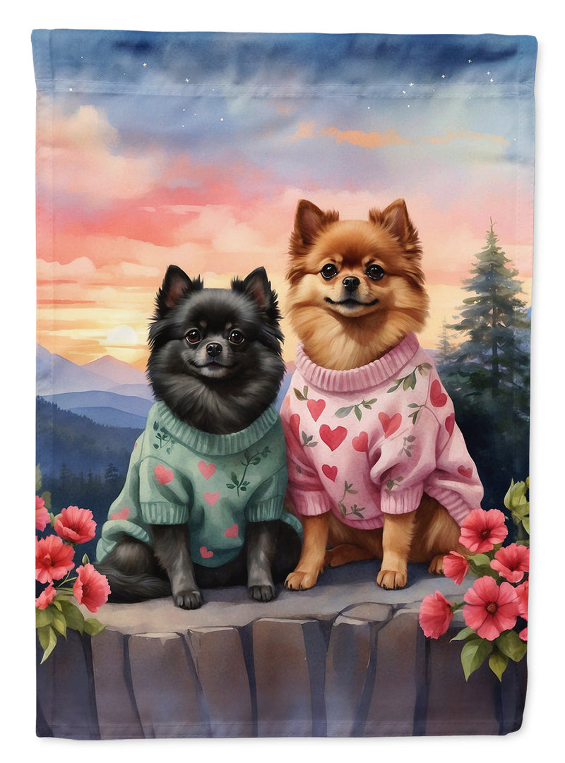 Pomeranian Two Hearts Garden Flag