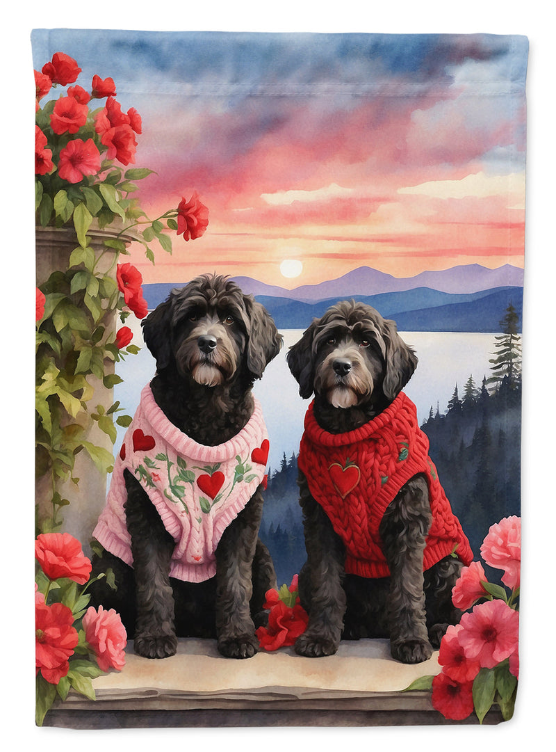 Portuguese Water Dog Two Hearts House Flag