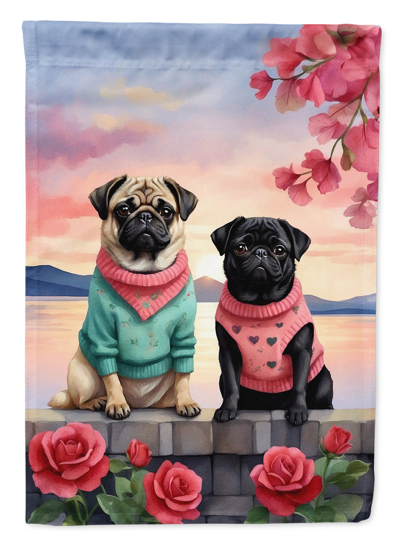 Pug Two Hearts House Flag