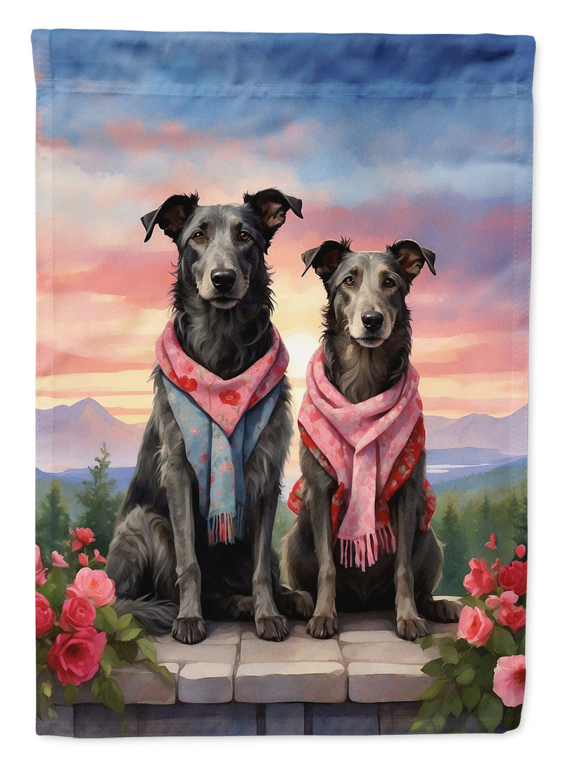 Scottish Deerhound Two Hearts Garden Flag