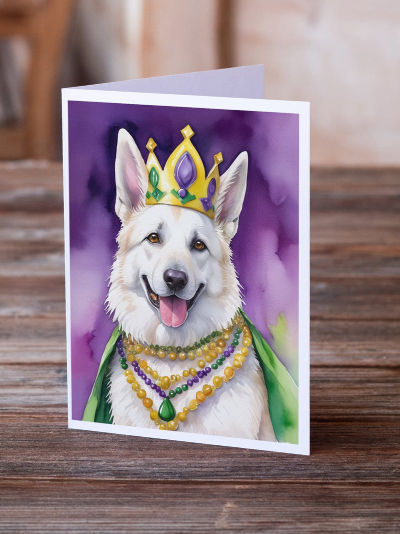 White German Shepherd King of Mardi Gras Greeting Cards Pack of 8