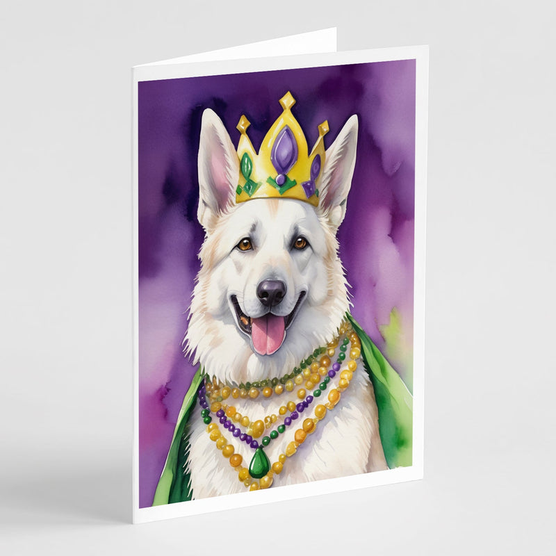 White German Shepherd King of Mardi Gras Greeting Cards Pack of 8