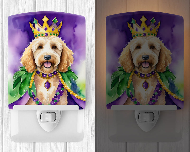 Goldendoodle King of Mardi Gras Ceramic Night Light