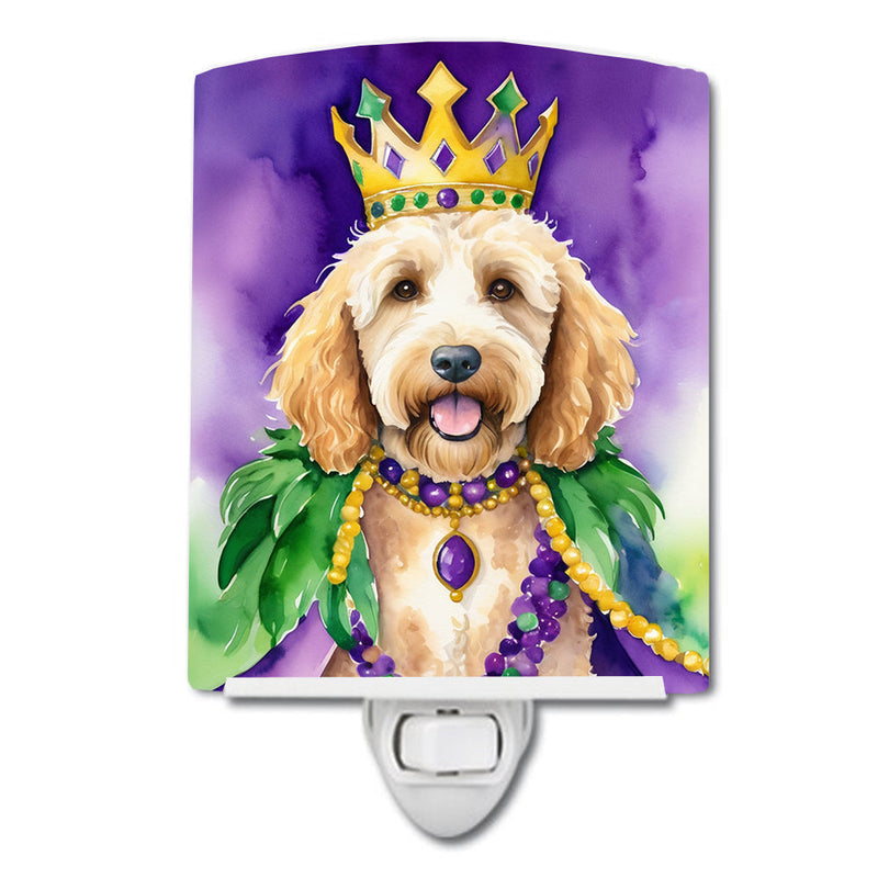 Goldendoodle King of Mardi Gras Ceramic Night Light