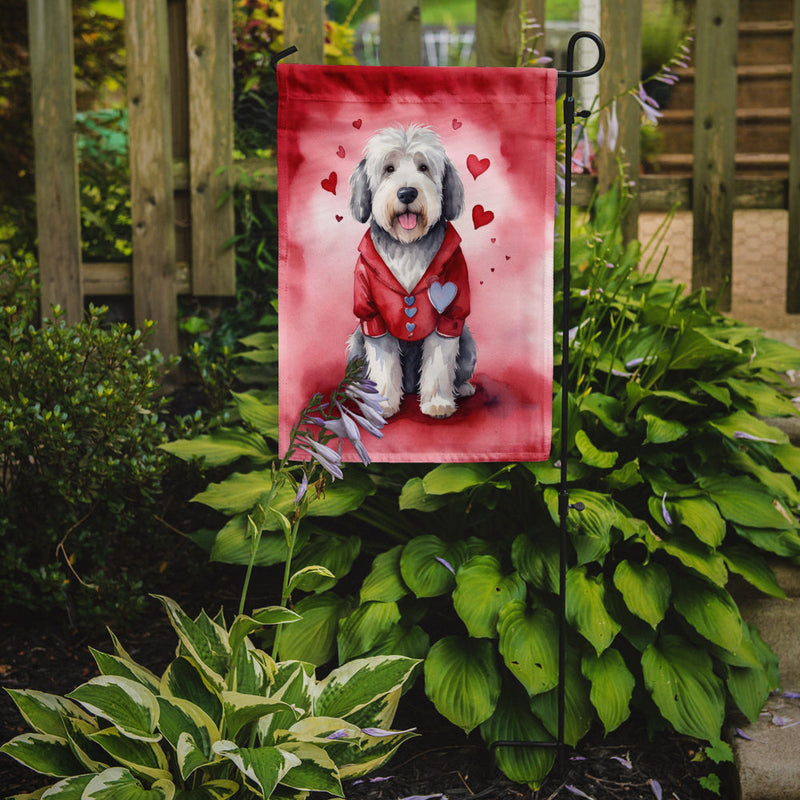 Old English Sheepdog My Valentine Garden Flag