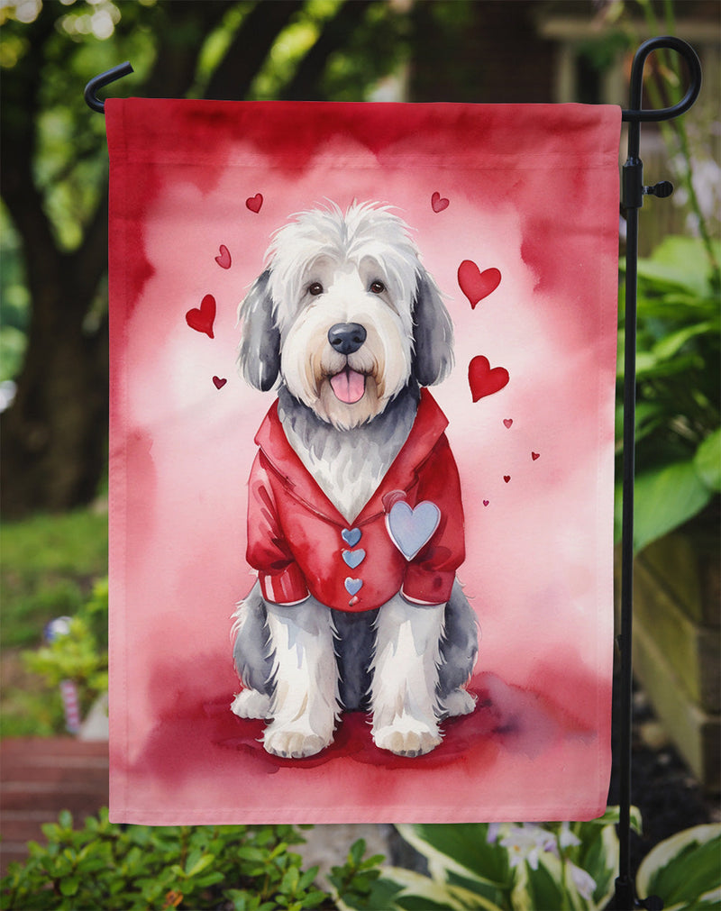 Old English Sheepdog My Valentine Garden Flag