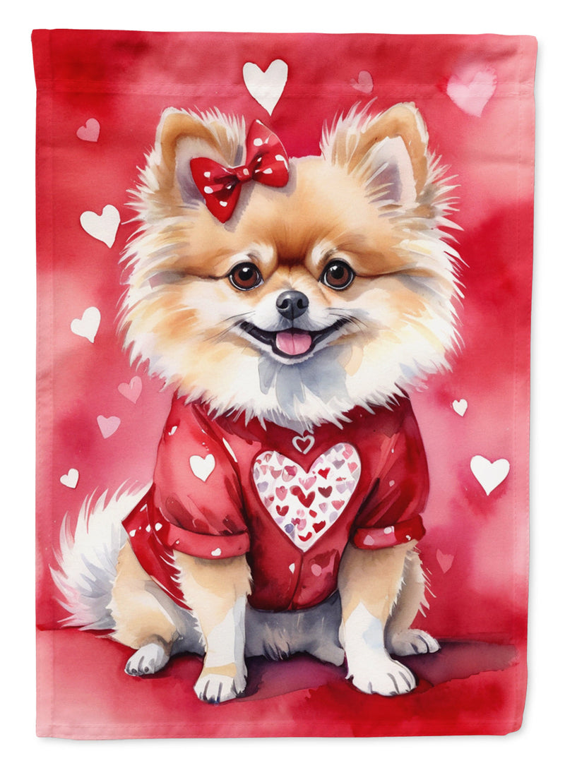 Pomeranian My Valentine House Flag