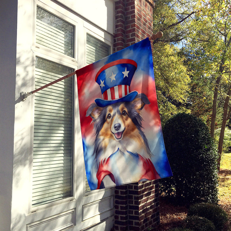 Sheltie Patriotic American House Flag