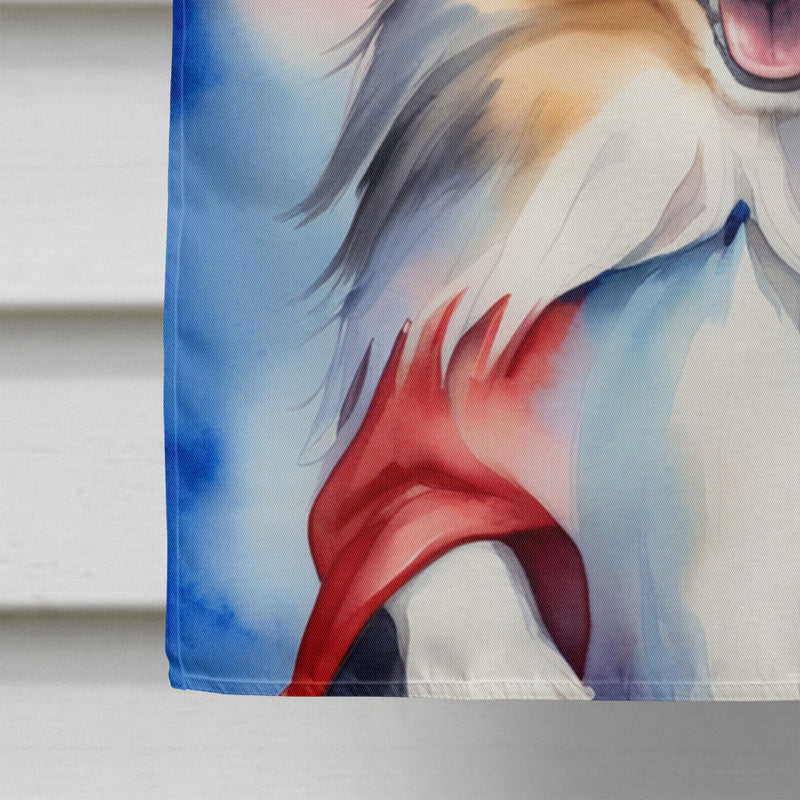 Sheltie Patriotic American House Flag