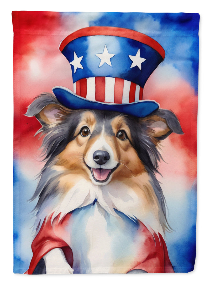 Sheltie Patriotic American House Flag